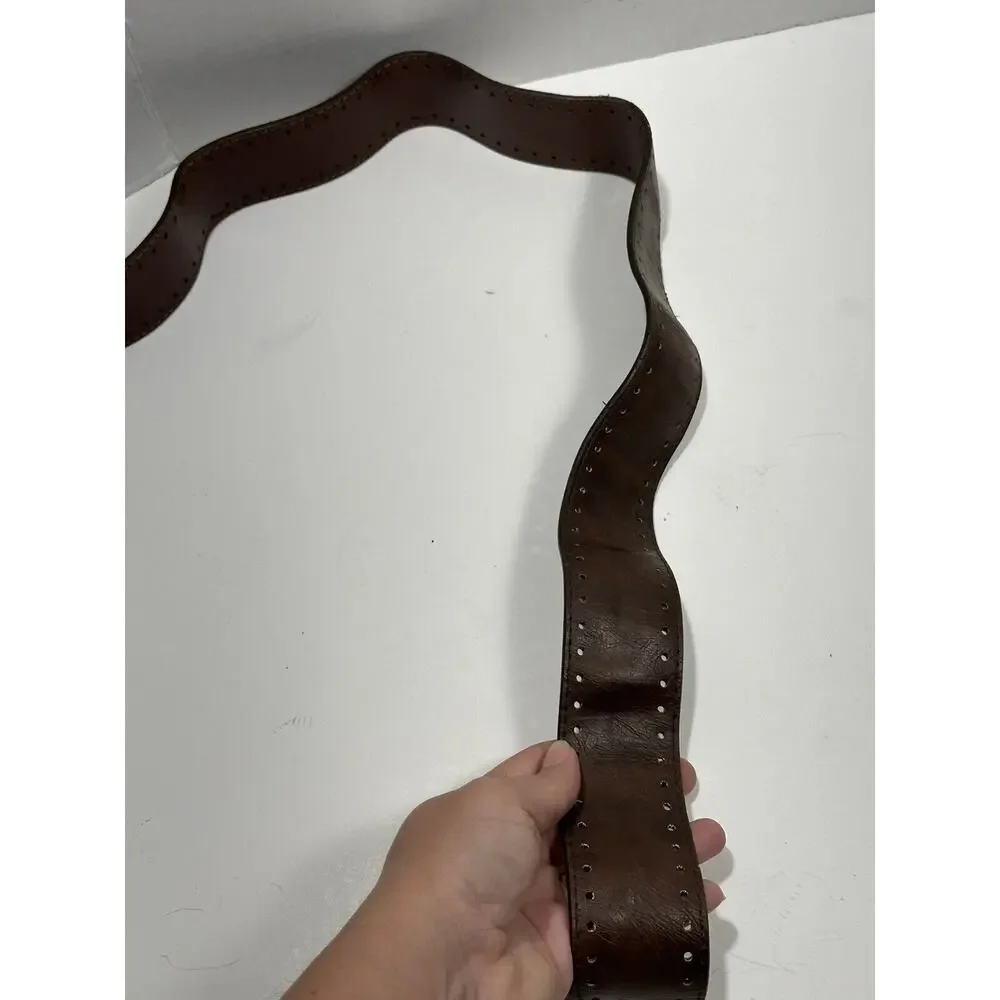 Fashion Belt Women Brown 100% PU Acrylic Large Buckle Embossed Faux‎ Sz 2X